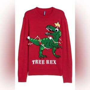 Divided Red Dinosaur‎ Christmas Sweater Size L